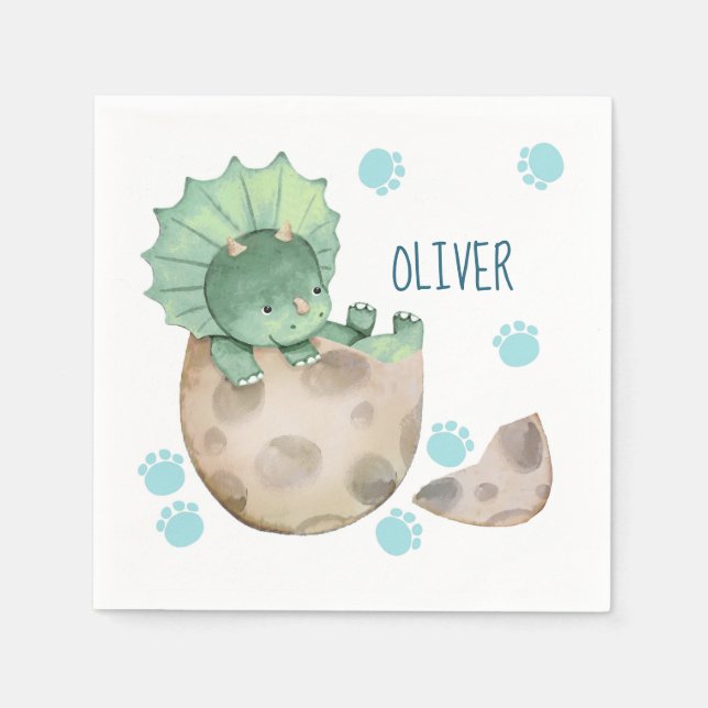 Serviette En Papier Tricératops Baby shower de garçon Dinosaur (Devant)