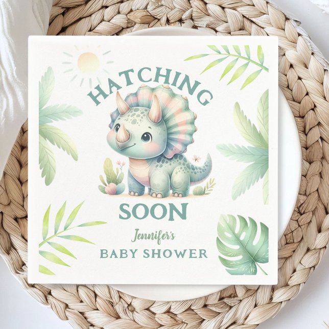 Serviette En Papier Tricératops de Dinosaur Baby shower vert Cute Dino (Créateur téléchargé)