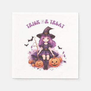 Serviette En Papier Trick ou traiter la sorcière violette Citrouilles 