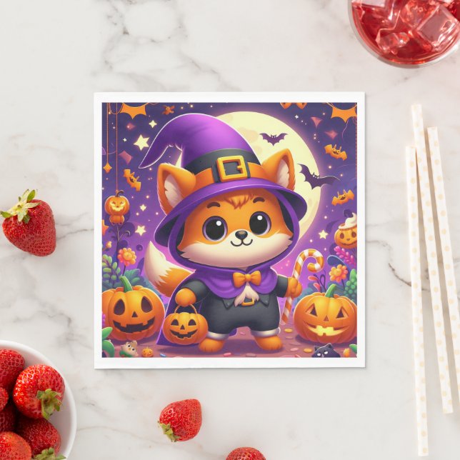 Serviette En Papier Trick ou Treat Fox (En situation)