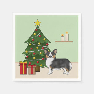 Serviette En Papier Tricolore noir Pembroke Corgi gallois Arbre de Noë