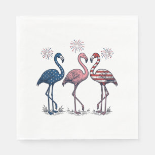 Serviette En Papier Trio de flamants patriotiques dessin de gravure vi