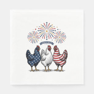 Serviette En Papier Trio de poulets patriotiques Gravure vintage Vecto