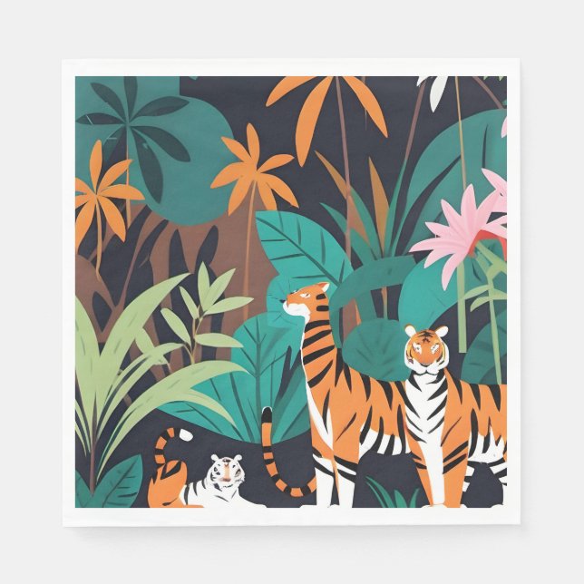 Serviette En Papier Trio de tigres tropicaux (Devant)