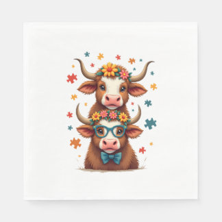 Serviette En Papier Trio de vaches Highland autisme vintage regardant