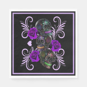 Serviette En Papier Triple Jour Noir Des Crânes Morts Roses Violets
