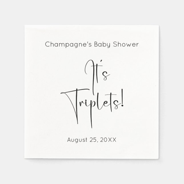 Serviette En Papier Triplets Baby shower de script moderne (Devant)