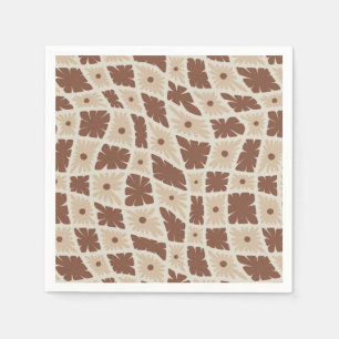 Serviette En Papier Trippy super 60s Flower Checks Neutral Brown