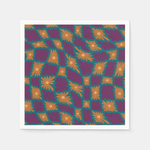 Serviette En Papier Trippy super 60s Flower Checks Orange Rose