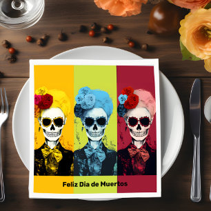 Serviette En Papier Triptyque de Dia de Muertos Calavera Catrina