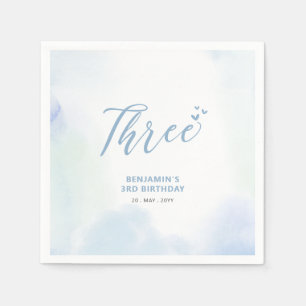 Serviette En Papier Trois   Blue Hearts & Watercolor Boy 3e anniversai