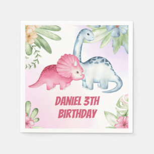 Serviette En Papier Trois enfants Rex Dinosaur 3e fête d'anniversaire