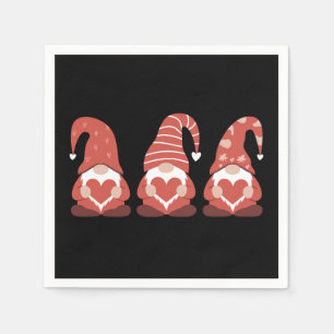 Serviette En Papier Trois Mignons Gnomes de la Saint-Valentin Tenant u