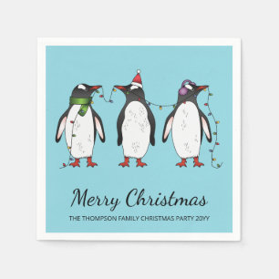 Serviette En Papier Trois Pingouins Festifs De Noël Avec Texte Personn