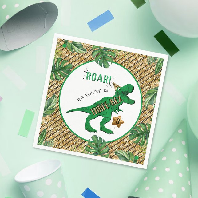 Serviette En Papier Trois Rex Dinosaur 3e anniversaire (Créateur téléchargé)