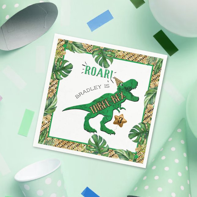 Serviette En Papier Trois Rex Dinosaur 3e anniversaire (Créateur téléchargé)