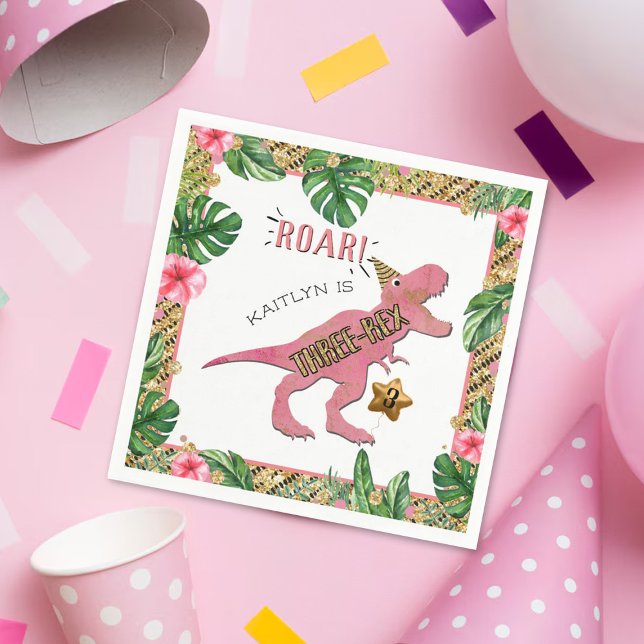 Serviette En Papier Trois Rex Dinosaur 3e anniversaire (Créateur téléchargé)