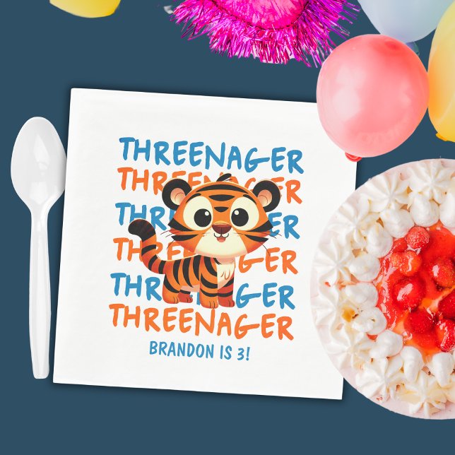 Serviette En Papier Trois Tiger Boy 3e fête d'anniversaire (Threenager Tiger Boy 3rd Birthday Party Napkins
)