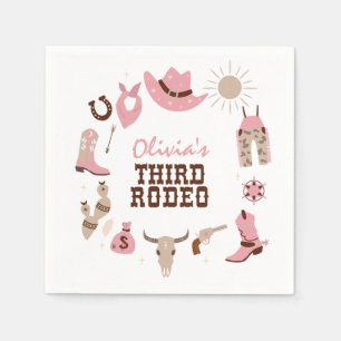 Serviette En Papier Troisième Rodéo Rose Western Cowboy 3e anniversair