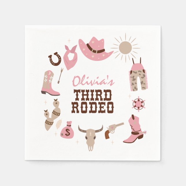 Serviette En Papier Troisième Rodéo Rose Western Cowboy 3e anniversair (Devant)