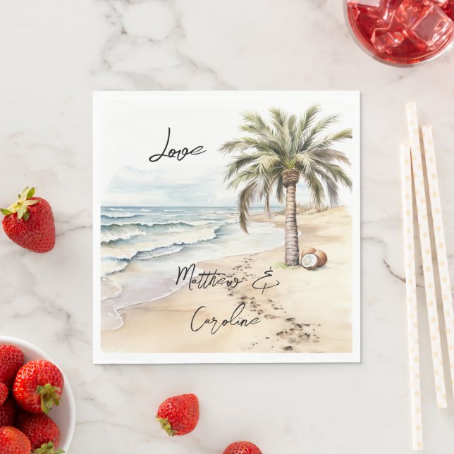 Serviette En Papier Tropical Aloha Beach Cocots Palm Tree Mariage (En situation)
