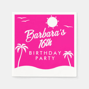 Serviette En Papier Tropical Beach Girly Hot Pink Sweet 16