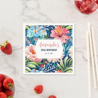 Serviette En Papier Tropical Birthday Party Floral Pattern