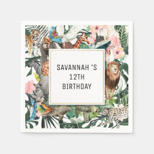 Serviette En Papier Tropical Chic   Fête d'anniversaire d'animaux sauv