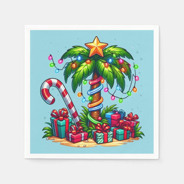 Serviette En Papier Tropical Christmas Holiday Palm Tree (Devant)