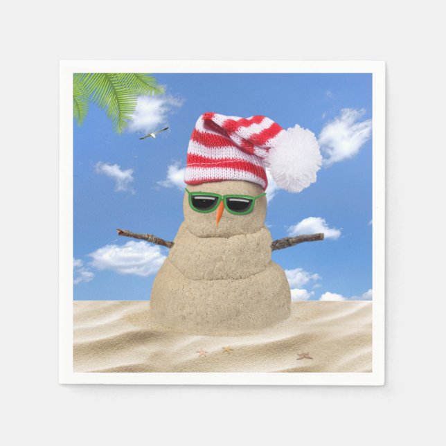 Serviette En Papier Tropical Christmas Sand Snowman (Devant)