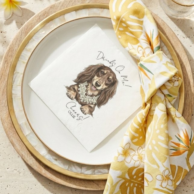 Serviette En Papier Tropical Dachshund Wedding Drinks On Me (Tropical Dachshund Wedding Drinks On Me Napkins)