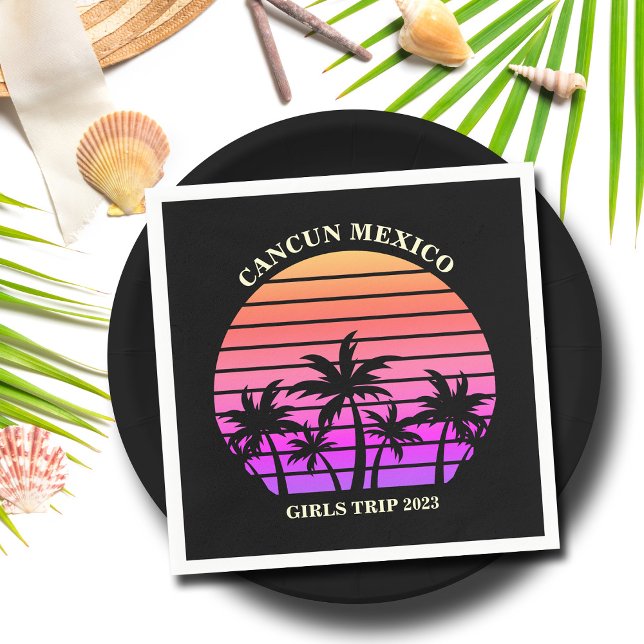 Serviette En Papier Tropical Island Beach Palm Tree Pink Black Party (Créateur téléchargé)