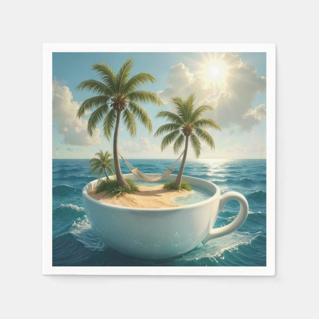 Serviette En Papier Tropical Island With Hammock in a Teacup (Devant)
