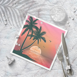 Serviette En Papier Tropical Isle Sunrise Mariage Pink ID581