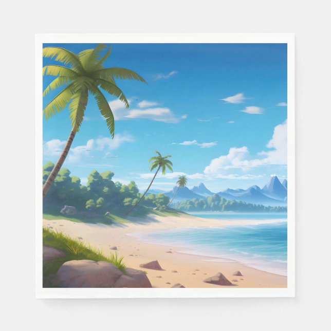 Serviette En Papier Tropical Ocean Island Sandy Beach Shore (Devant)