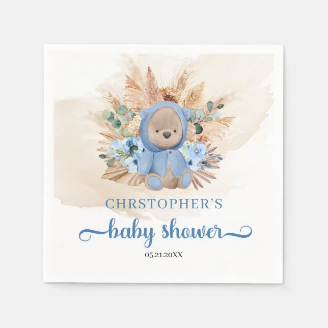 Serviette En Papier Tropical ours en peluche pampas herbe Baby shower  (Devant)