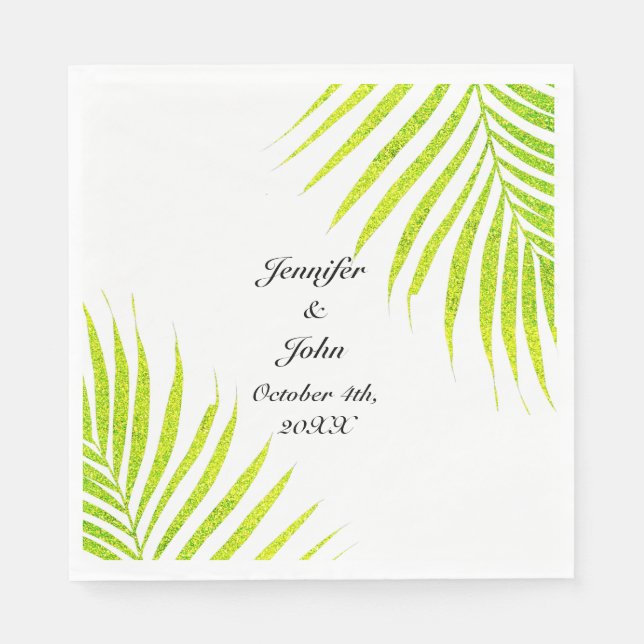 Serviette En Papier Tropical Palm Mariages Glittery Green Gold 2023 (Devant)