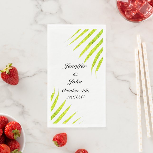 Serviette En Papier Tropical Palm Mariages Glittery Vert Or Simple (En situation)