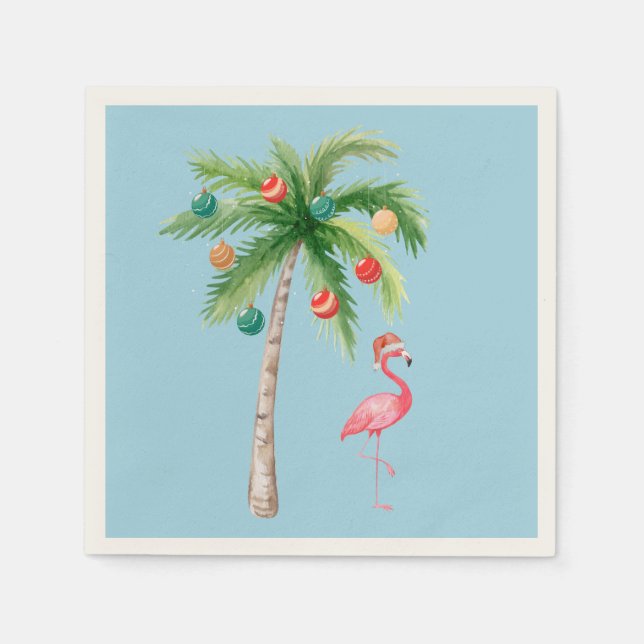 Serviette En Papier Tropical Palm Tree Flamant rose Fête de Vacances (Devant)
