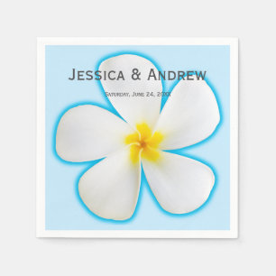 Serviette En Papier Tropical, Plumeria blanche sur Bleu, Floral, Servi