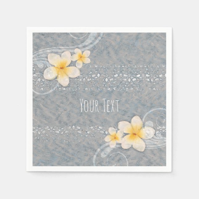 Serviette En Papier Tropical Plumeria Fleur Grey Jaune Summer Party (Devant)