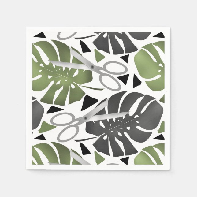 Serviette En Papier Tropical print monstera leaves scissors jungle exo (Devant)