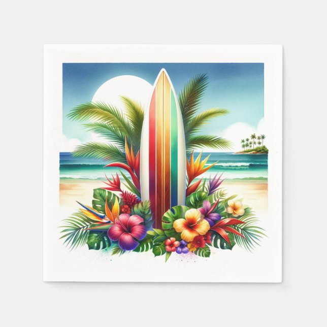 Serviette En Papier Tropical Surfboard The Big ONE 1er anniversaire (Devant)