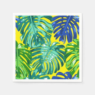 Serviette En Papier Tropical Vert Jaune Bleu Monstera Feuilles de la j