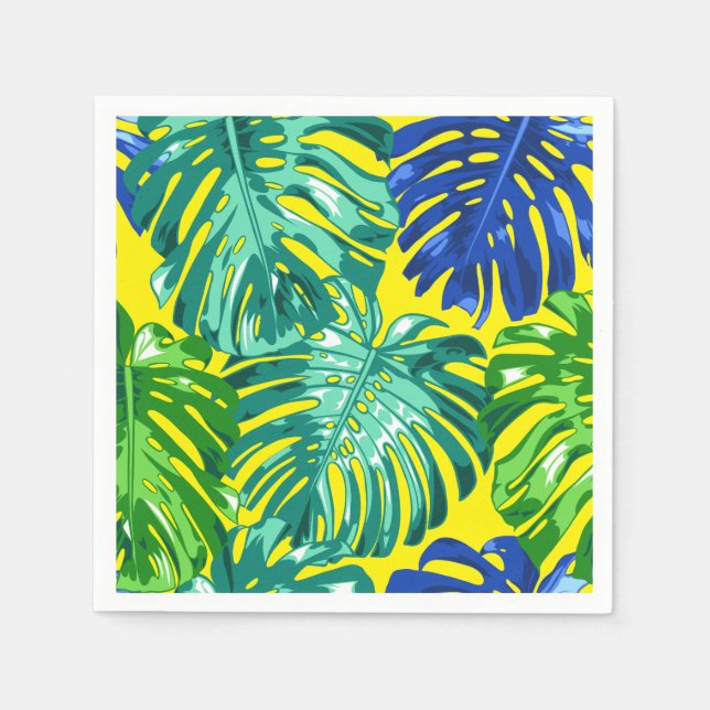 Serviette En Papier Tropical Vert Jaune Bleu Monstera Feuilles de la j (Devant)