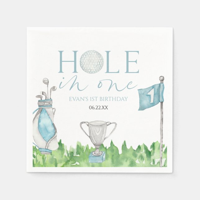 Serviette En Papier Trou en un bleu Golf 1ère fête d'anniversaire (Devant)