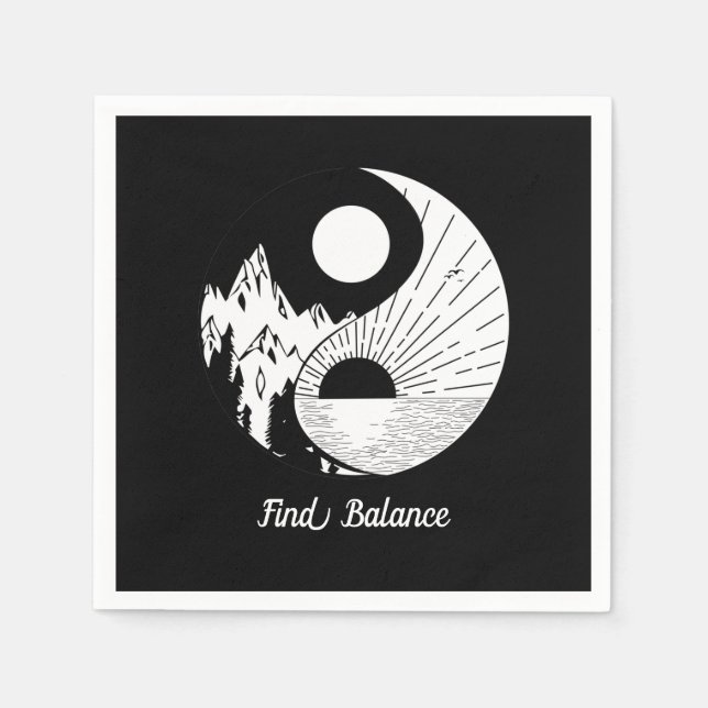 Serviette En Papier Trouver l'équilibre Zen Yin Yang Noir Blanc (Devant)