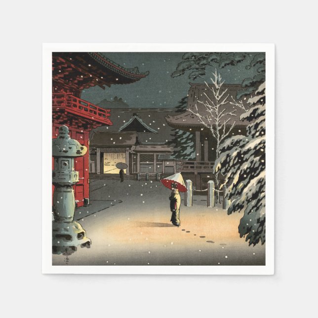 Serviette En Papier Tsuchiya Koitsu - Neige au temple de Nezu (Devant)