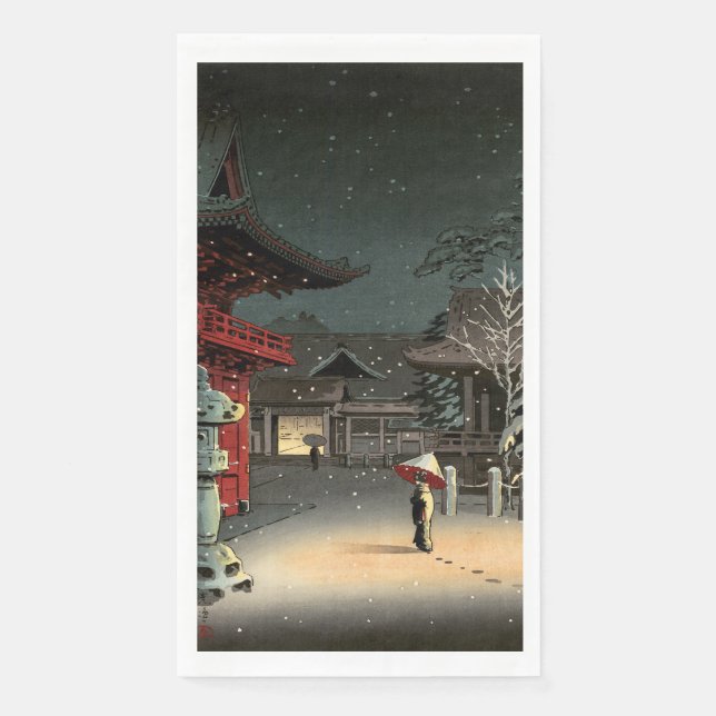Serviette En Papier Tsuchiya Koitsu - Neige au temple de Nezu (Devant)