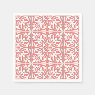Serviette En Papier Tuile marocaine - rose de corail et blanc